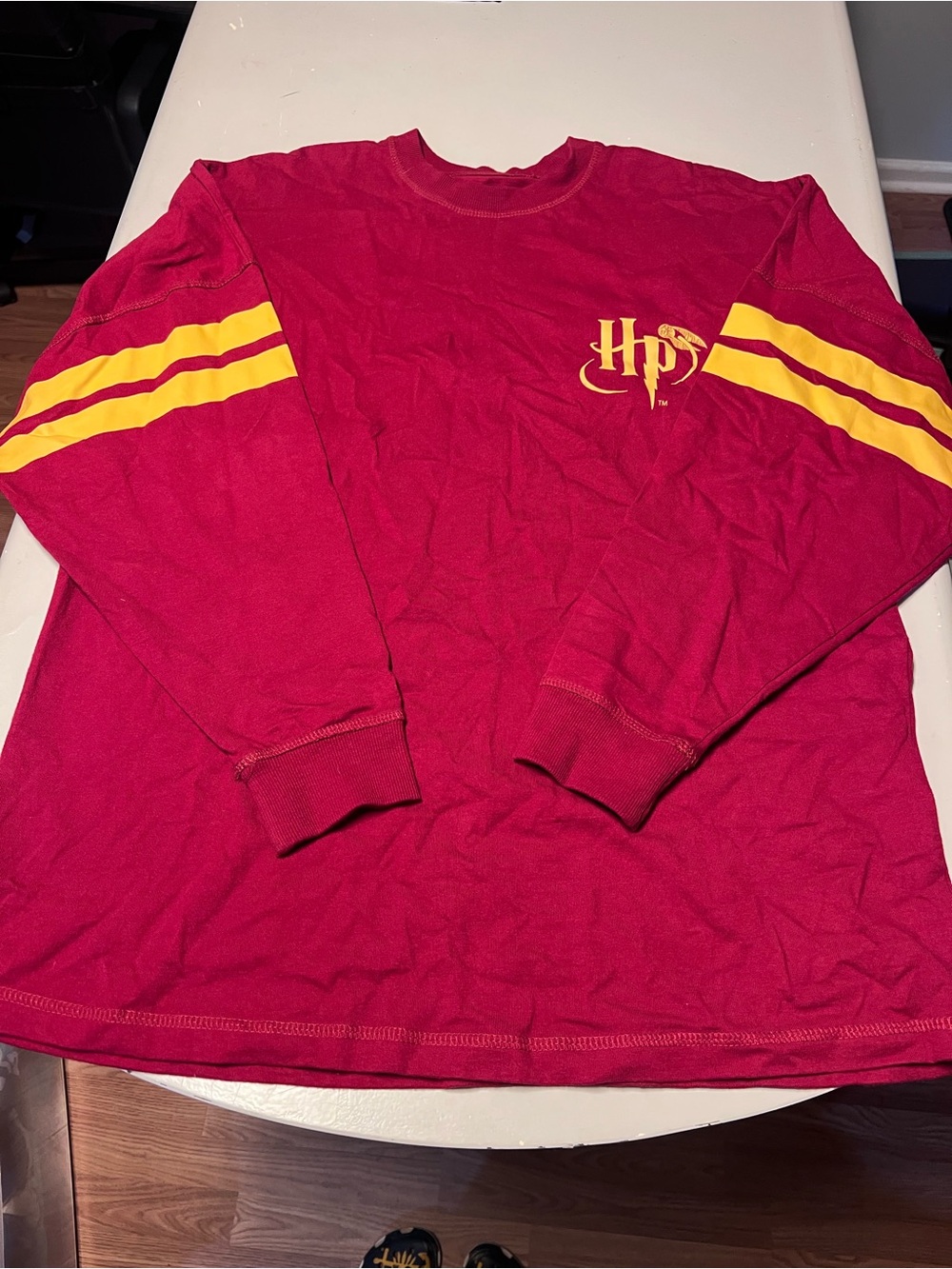 ADULT Burgundy Long-Sleeve Tee with Yellow Accent